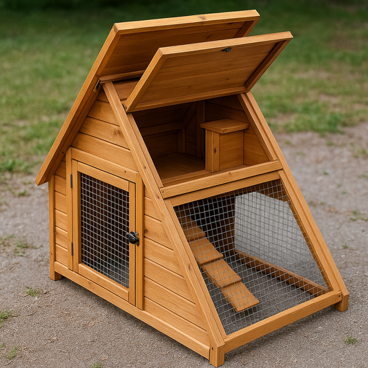 Poulailler Bois Triangulaire avec Toit Ouvert 100x80x90cm