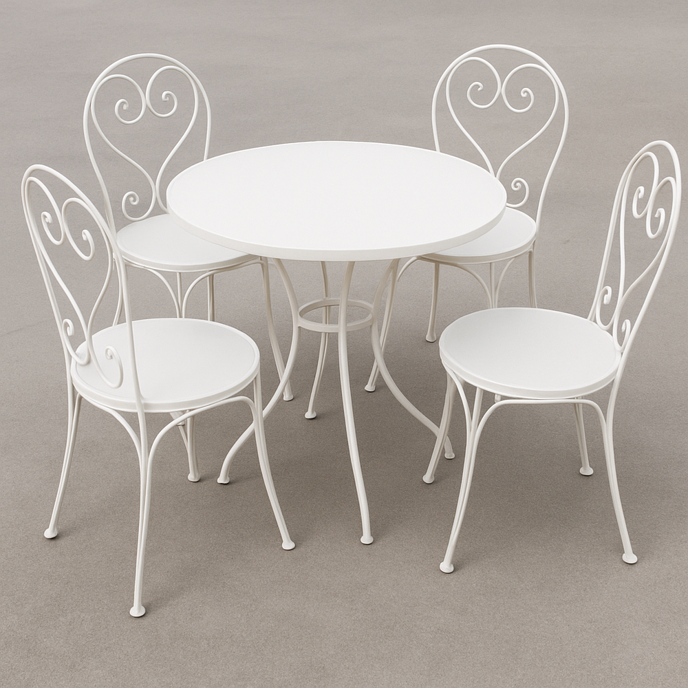 Ensemble de salle à manger extérieure 5 pièces en métal blanc