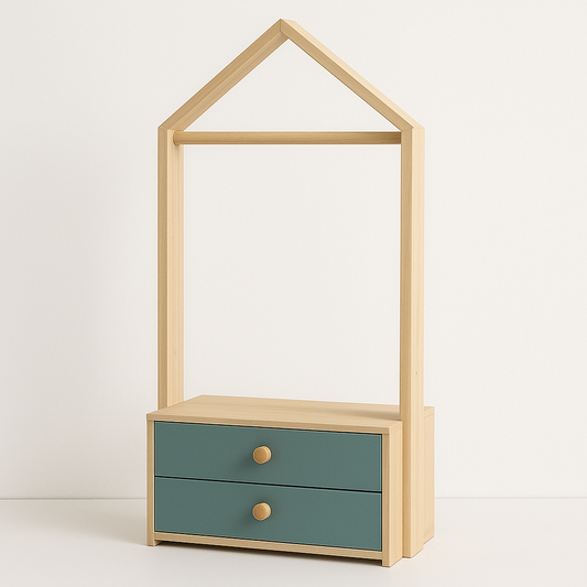 Meuble Armoire Bois MDF Deux Tiroirs Bleu Vert 120x40x180cm Contemporain