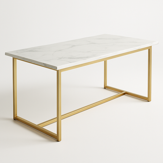 Table rectangulaire marbre blanc 120x60cm cadre doré métal moderne